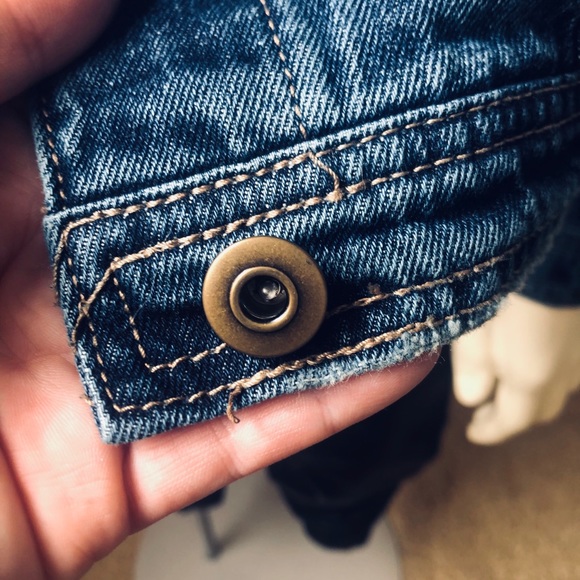 JustFab | Jackets & Coats | Destroyed Denim Jacket With Black Star ...
